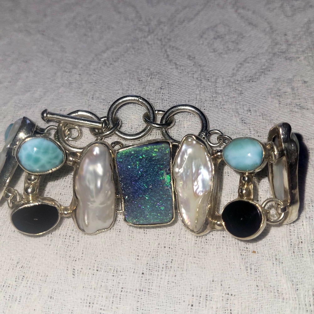 Oscars 950 Vintage Elegant Sterling Silver and Multi-stone Bracelet